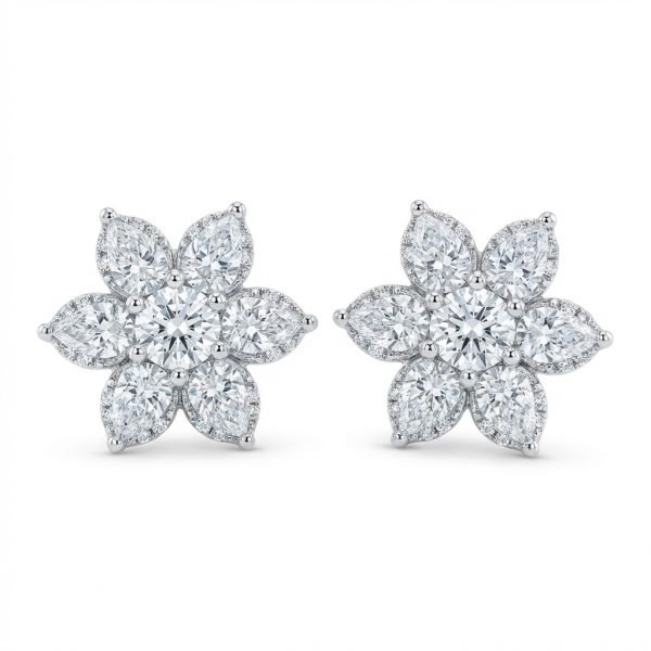 Floral Cluster Diamond Stud Earrings