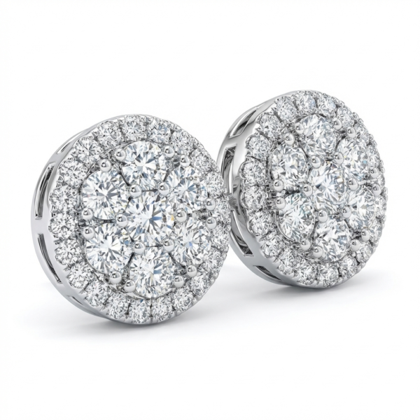 Round Cluster Diamond Stud Earrings